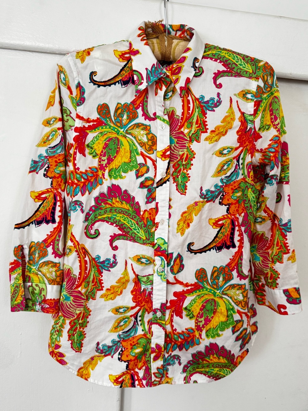 Ralph Lauren White Button-Down Shirt with Bright Paisley Print 100% cotton